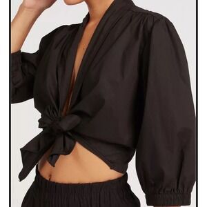 Anthropologie Erin Fetherston Bette Tie Front Crop Top Cardigan Black Sz 12 Boho